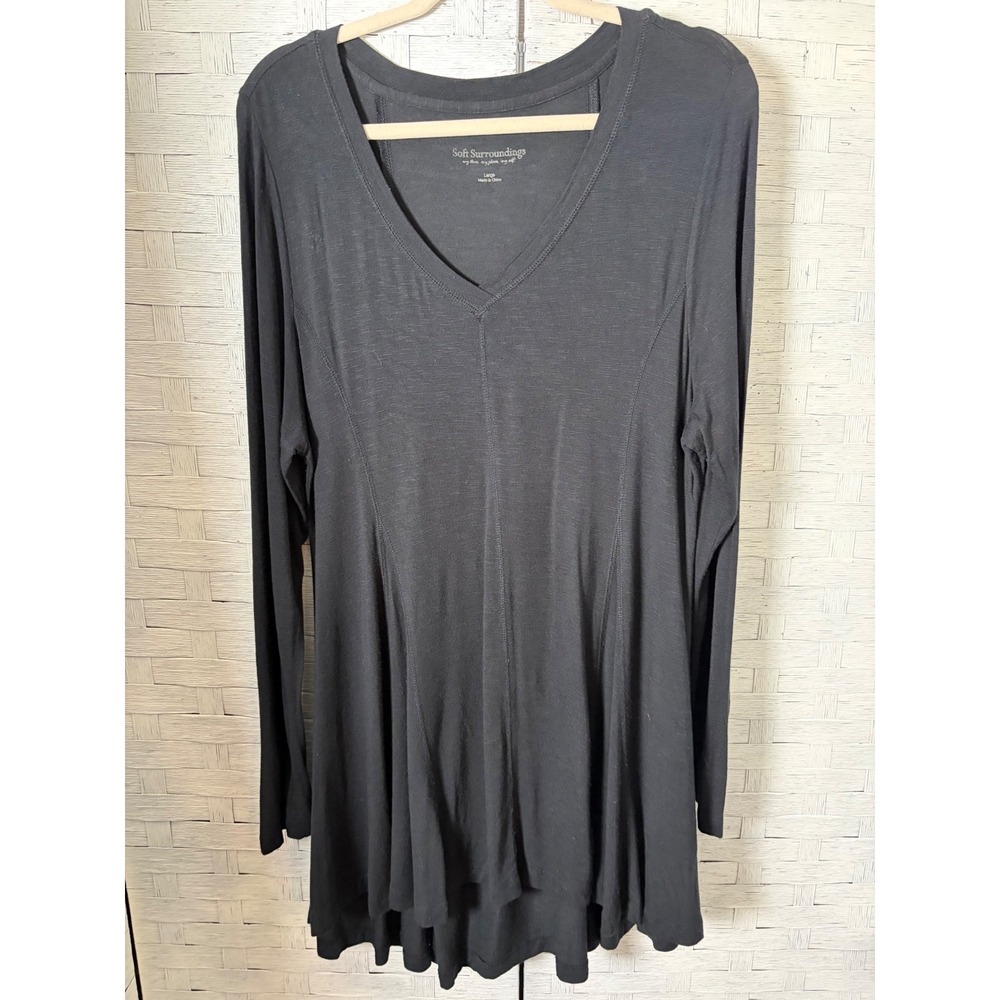 Soft Surroundings women's tunic‎ Black V-Neck Long Sleeve High Low 2AD64